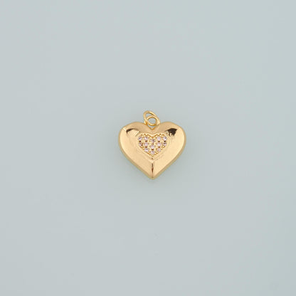 18K Gold Filled Heart Pendant,CZ Micro Pave Heart Charm Bracelet Necklace for DIY Jewelry Making Supply