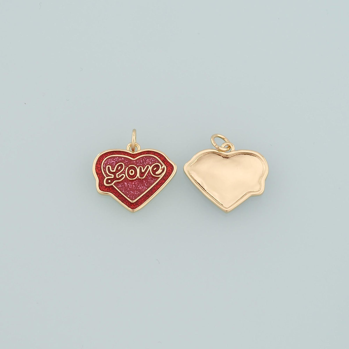 18K Gold Filled Heart Pendant,Enamel Love Charm Bracelet Necklace for DIY Jewelry Making Supply