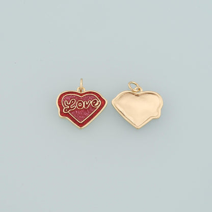 18K Gold Filled Heart Pendant,Enamel Love Charm Bracelet Necklace for DIY Jewelry Making Supply