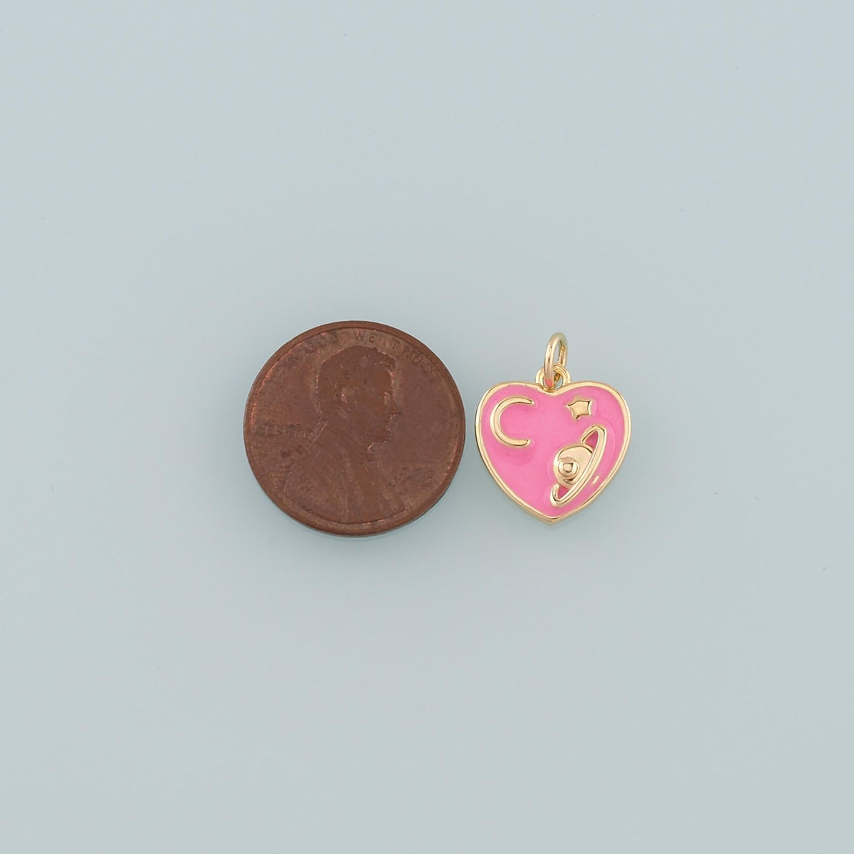 18K Gold Filled Saturn Pendant,Enamel Heart Saturn Charm Bracelet Necklace for DIY Jewelry Making Supply