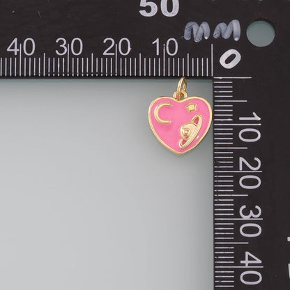 18K Gold Filled Saturn Pendant,Enamel Heart Saturn Charm Bracelet Necklace for DIY Jewelry Making Supply