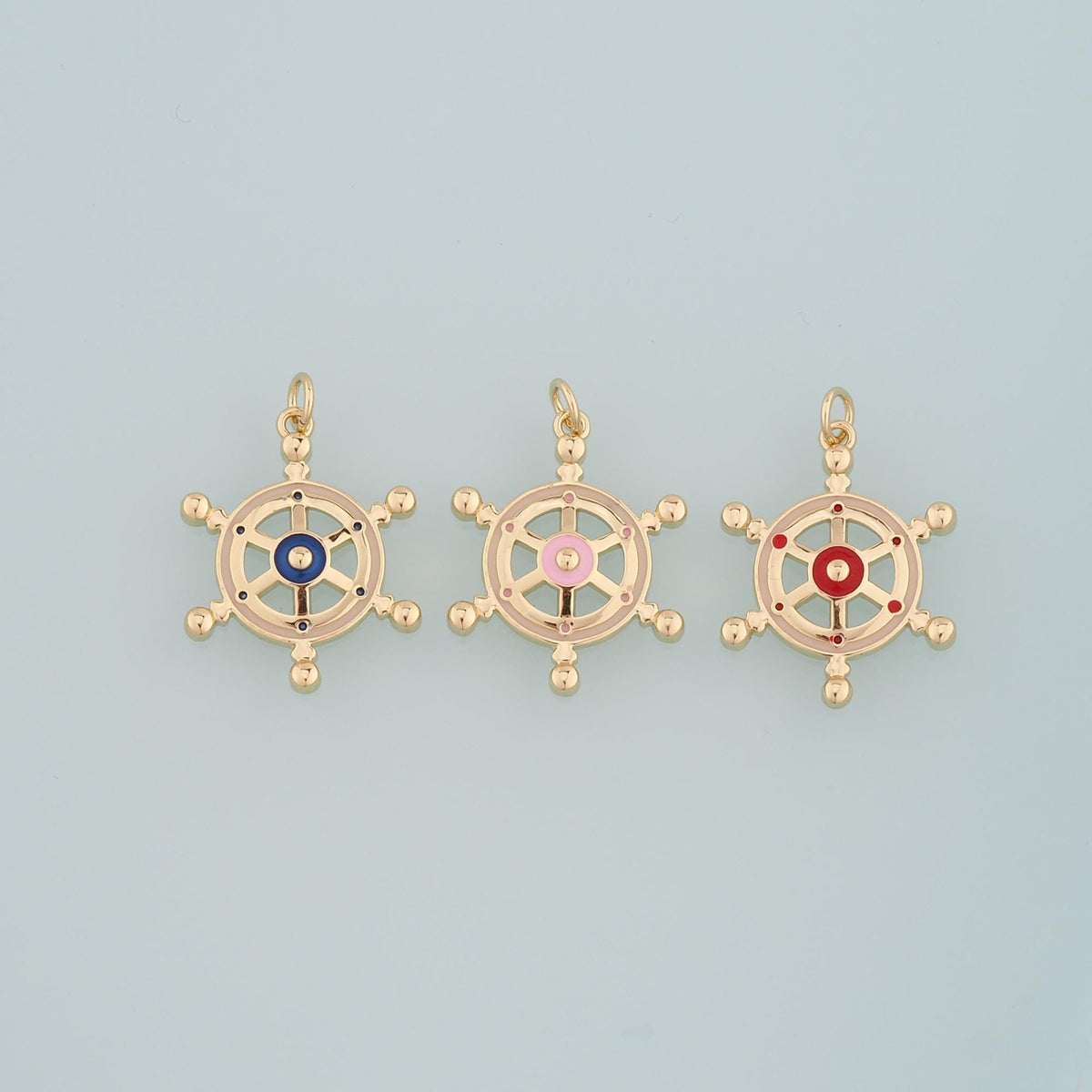 Gold Rudder Charm,18K Gold Filled Rudder Pendant,Enamel Navigation Charm Bracelet Necklace for DIY Jewelry Making Supply