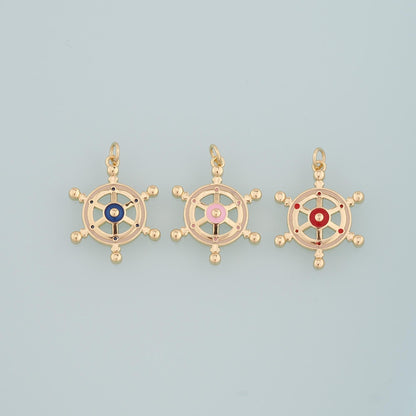 Gold Rudder Charm,18K Gold Filled Rudder Pendant,Enamel Navigation Charm Bracelet Necklace for DIY Jewelry Making Supply