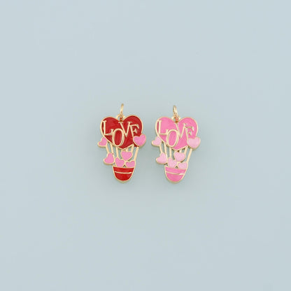 18K Gold Filled Love Hot air balloon Pendant,Enamel Hot air balloon Charm Bracelet Necklace for DIY Jewelry Making Supply