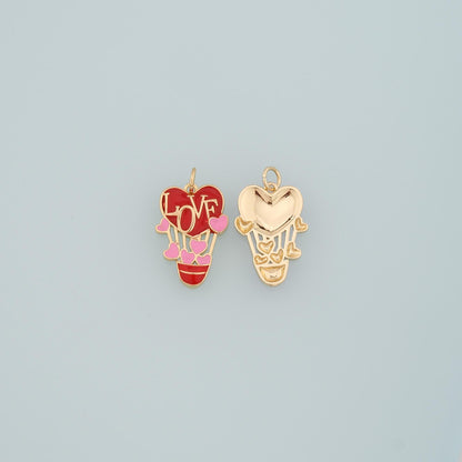 18K Gold Filled Love Hot air balloon Pendant,Enamel Hot air balloon Charm Bracelet Necklace for DIY Jewelry Making Supply