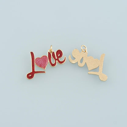 18K Gold Filled Love Pendant,Enamel Heart Charm Bracelet Necklace for DIY Jewelry Making Supply