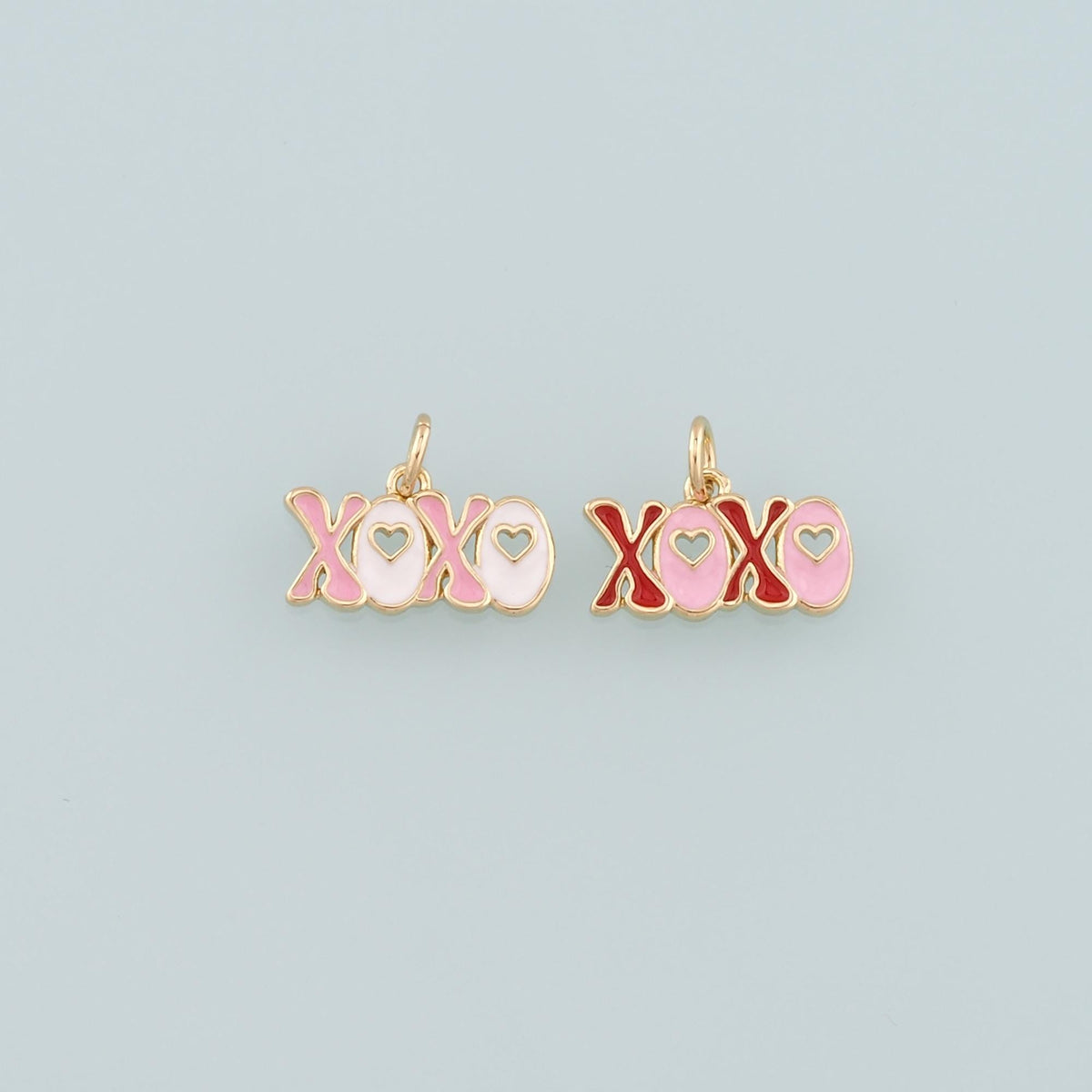 Gold XOXO Charm,18K Gold Filled XOXO Pendant,Enamel Heart Charm Bracelet Necklace for DIY Jewelry Making Supply