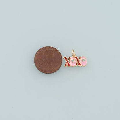 Gold XOXO Charm,18K Gold Filled XOXO Pendant,Enamel Heart Charm Bracelet Necklace for DIY Jewelry Making Supply