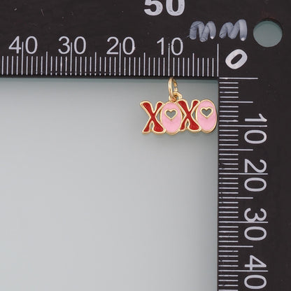 Gold XOXO Charm,18K Gold Filled XOXO Pendant,Enamel Heart Charm Bracelet Necklace for DIY Jewelry Making Supply