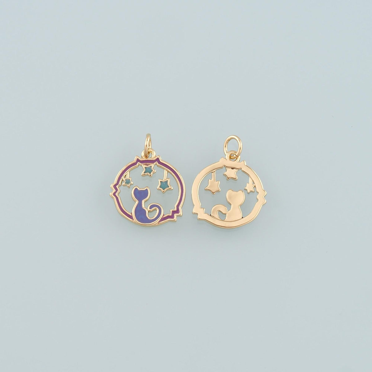 Gold Cat Star Charm,18K Gold Filled Cat Pendant,Enamel Animal Charm Bracelet Necklace for DIY Jewelry Making Supply