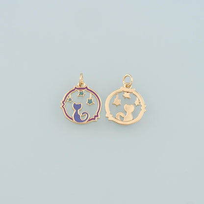 Gold Cat Star Charm,18K Gold Filled Cat Pendant,Enamel Animal Charm Bracelet Necklace for DIY Jewelry Making Supply