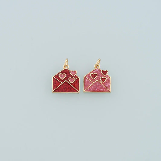 18K Gold Filled Envelope Pendant,Enamel Love Letter Charm Bracelet Necklace for DIY Jewelry Making Supply