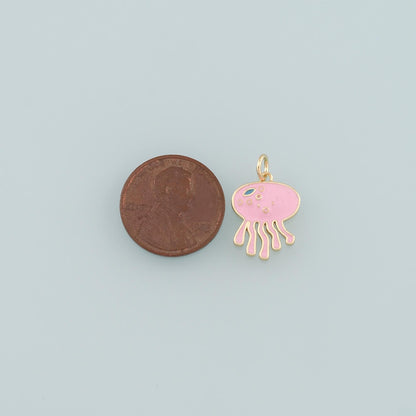 Gold Jellyfish Charms,18K Gold Filled Jellyfish Pendant,Enamel Ocean Charm Bracelet Necklace for DIY Jewelry Making Supply