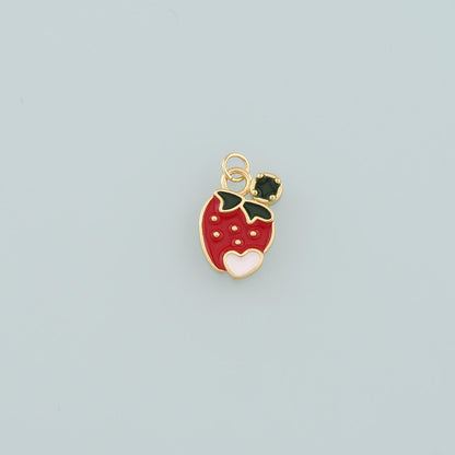 Gold Strawberry Charms,18K Gold Filled Strawberry Pendant,Enamel Fruit Charm Bracelet Necklace for DIY Jewelry Making Supply