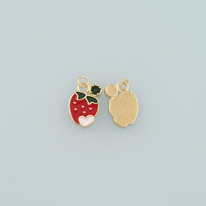 Gold Strawberry Charms,18K Gold Filled Strawberry Pendant,Enamel Fruit Charm Bracelet Necklace for DIY Jewelry Making Supply