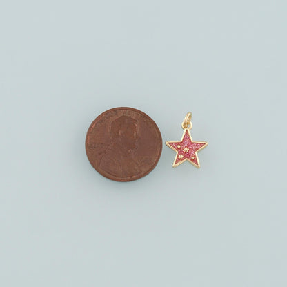 18K Gold Filled Star Pendant,Enamel Celestial Charm Bracelet Necklace for DIY Jewelry Making Supply