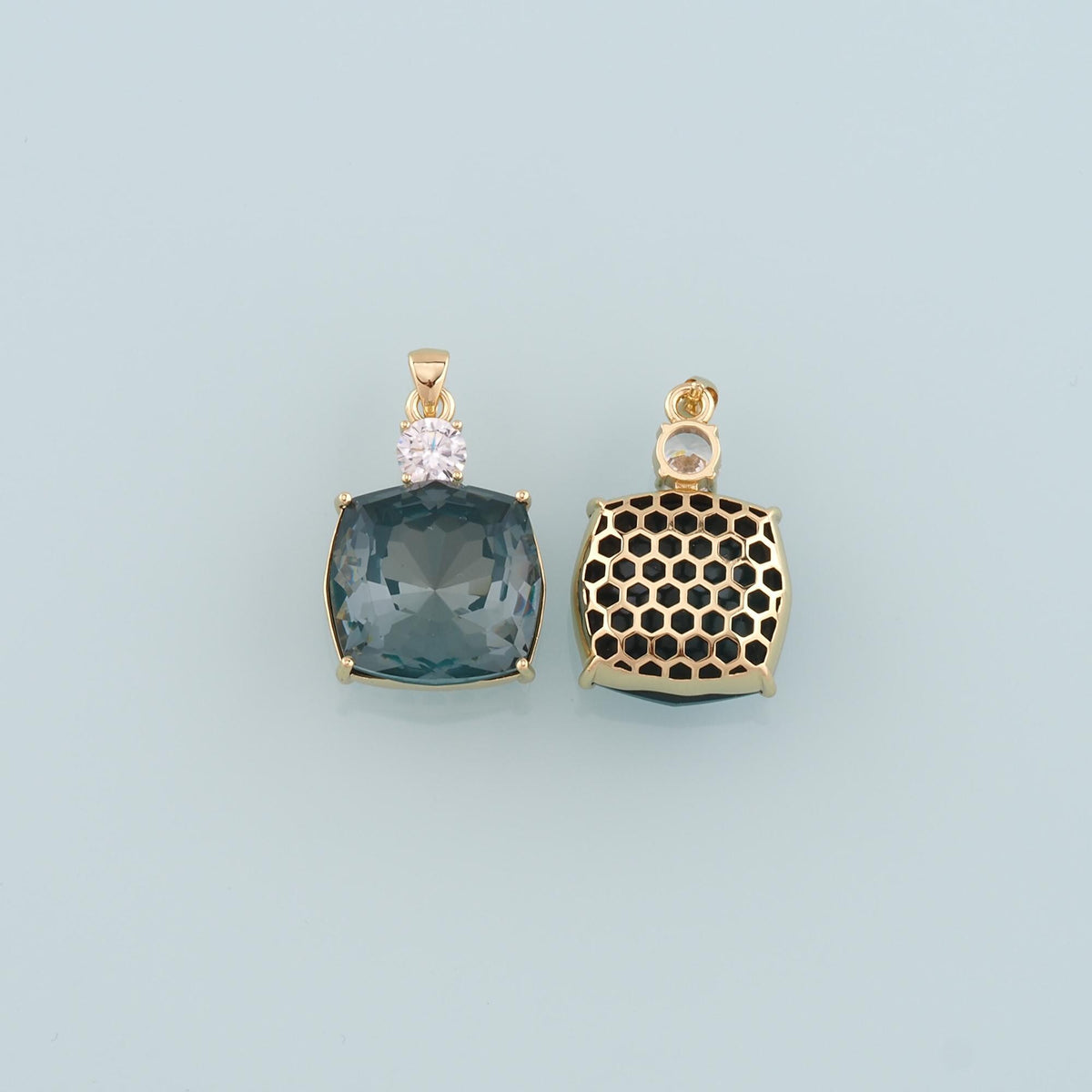 18K Gold Filled Crystal Square Charm Pendant for Jewelry Making