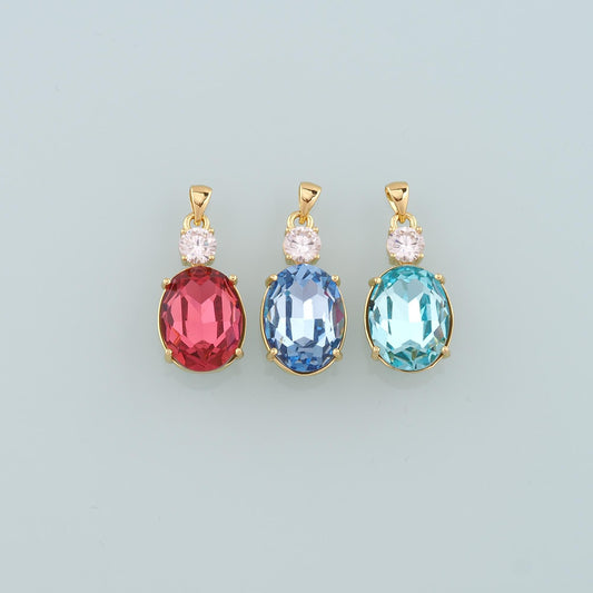 Gold Crystal Charms,18K Gold Filled Oval Pendant,Oval Crystal Charm Bracelet Necklace for DIY Jewelry Making Supply