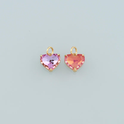Gold Crystal Charms,18K Gold Filled Heart Pendant,Heart Crystal Charm Bracelet Necklace for DIY Jewelry Making Supply