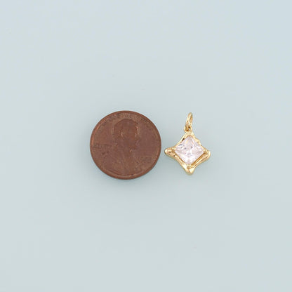 Gold Crystal Charms,18K Gold Filled Rhombus Pendant,Rhombus Crystal Charm Bracelet Necklace for DIY Jewelry Making Supply