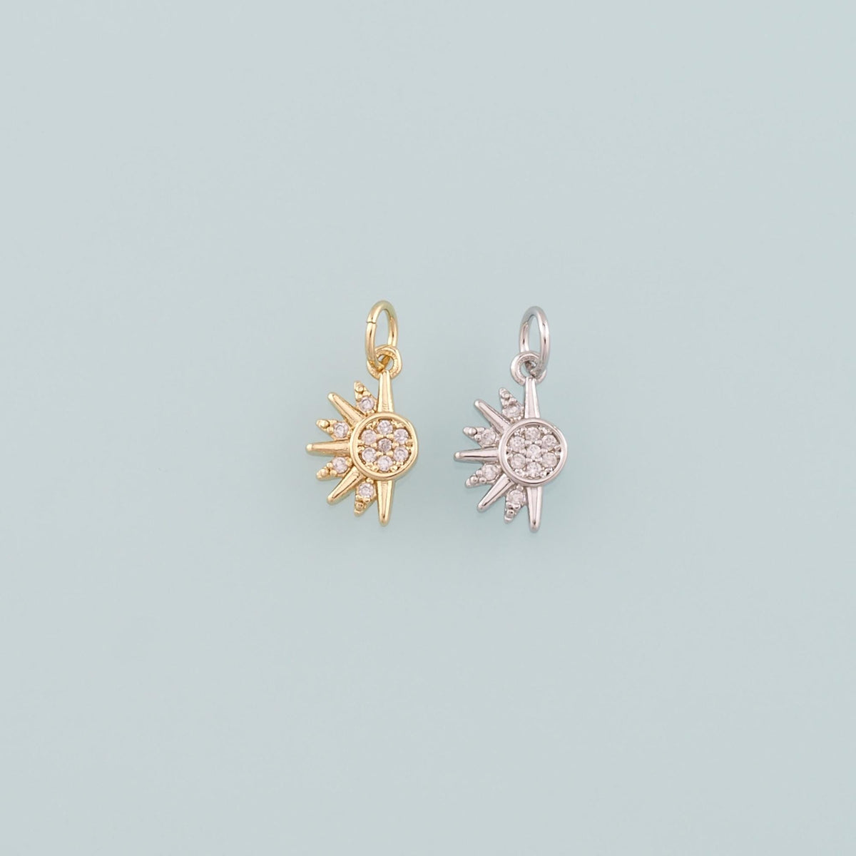 Gold Sun Charms,18K Gold Filled Sun Pendant,CZ Micro Pave Celestial Charm Bracelet Necklace for DIY Jewelry Making Supply