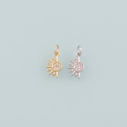 Gold Sun Charms,18K Gold Filled Sun Pendant,CZ Micro Pave Celestial Charm Bracelet Necklace for DIY Jewelry Making Supply