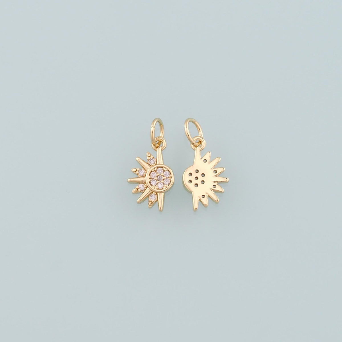Gold Sun Charms,18K Gold Filled Sun Pendant,CZ Micro Pave Celestial Charm Bracelet Necklace for DIY Jewelry Making Supply