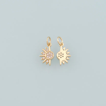 Gold Sun Charms,18K Gold Filled Sun Pendant,CZ Micro Pave Celestial Charm Bracelet Necklace for DIY Jewelry Making Supply