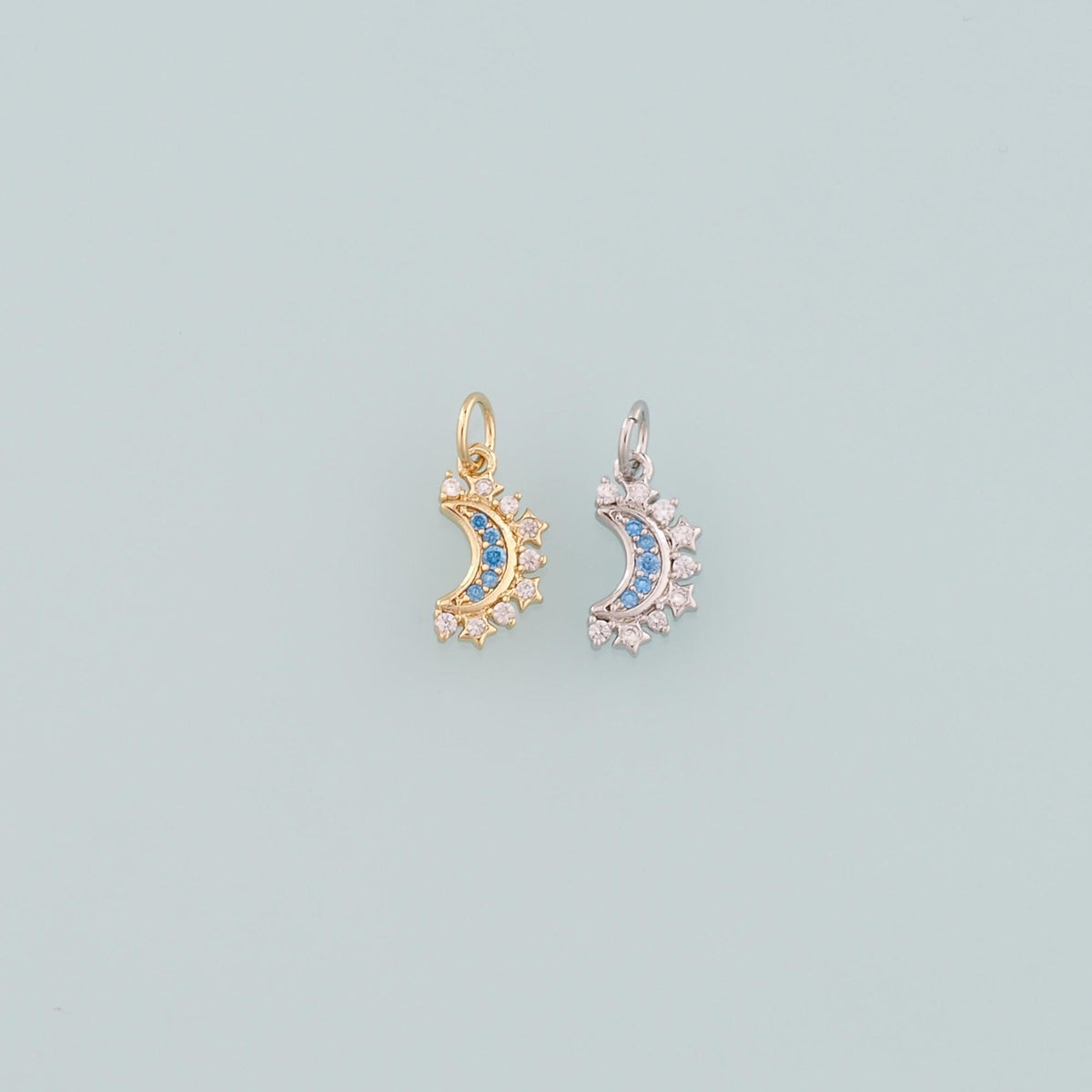 18K Gold Filled Moon CZ Charm Pendant for Jewelry Making