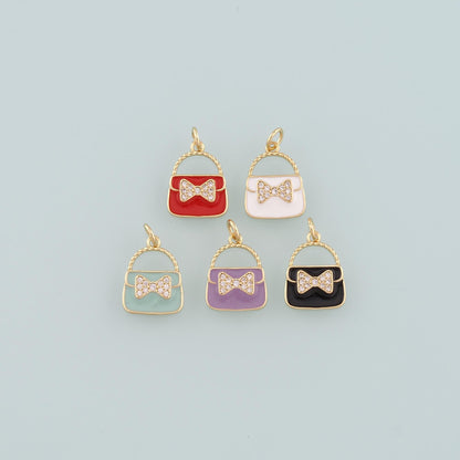 Gold Bag Charms,18K Gold Filled Handbag Pendant,Enamel Handbag Charm Bracelet Necklace for DIY Jewelry Making Supply