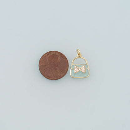 Gold Bag Charms,18K Gold Filled Handbag Pendant,Enamel Handbag Charm Bracelet Necklace for DIY Jewelry Making Supply
