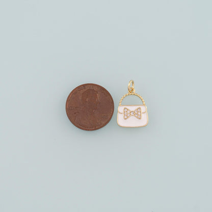 Gold Bag Charms,18K Gold Filled Handbag Pendant,Enamel Handbag Charm Bracelet Necklace for DIY Jewelry Making Supply