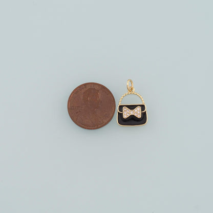 Gold Bag Charms,18K Gold Filled Handbag Pendant,Enamel Handbag Charm Bracelet Necklace for DIY Jewelry Making Supply