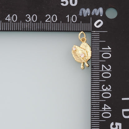 18K Gold Filled Leaf Pendant,CZ Micro Pave Leaf Charm Bracelet Necklace for DIY Jewelry Making Supply