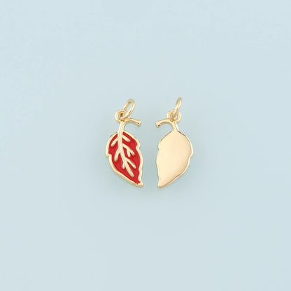 18K Gold Filled Leaf Pendant,Enamel Leaf Charm Bracelet Necklace for DIY Jewelry Making Supply