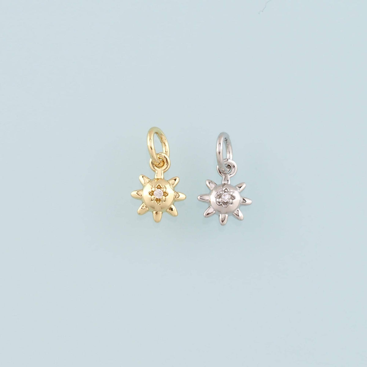 Gold Sun Charms,18K Gold Filled Sun Pendant,CZ Micro Pave Celestial Charm Bracelet Necklace for DIY Jewelry Making Supply