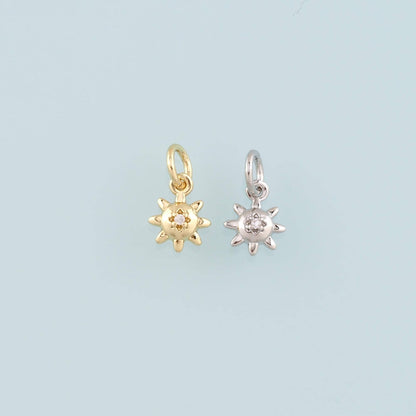 Gold Sun Charms,18K Gold Filled Sun Pendant,CZ Micro Pave Celestial Charm Bracelet Necklace for DIY Jewelry Making Supply