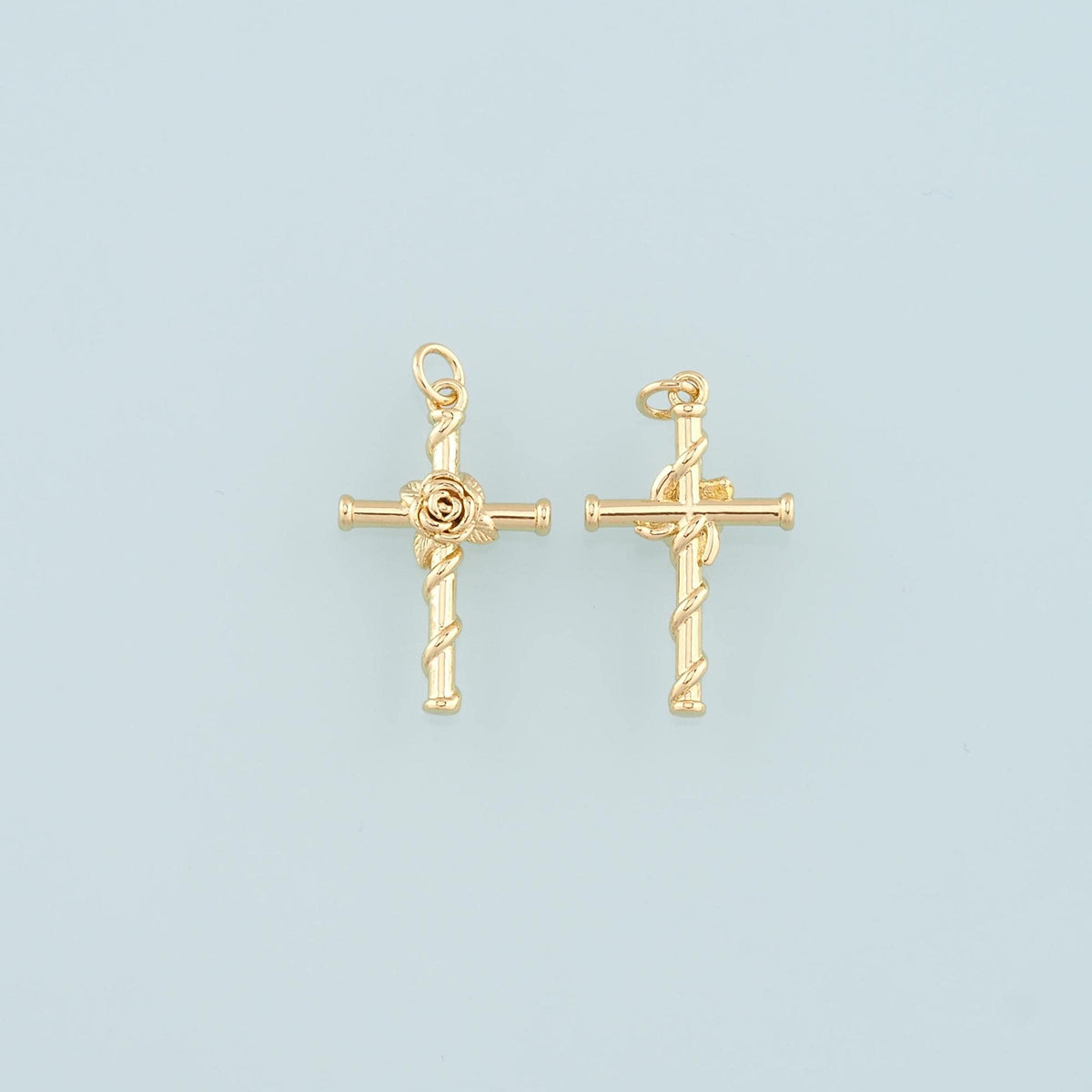 18K Gold Filled Rose Cross Pendant,Dainty Flower Charm Bracelet Necklace for DIY Jewelry Making Supply