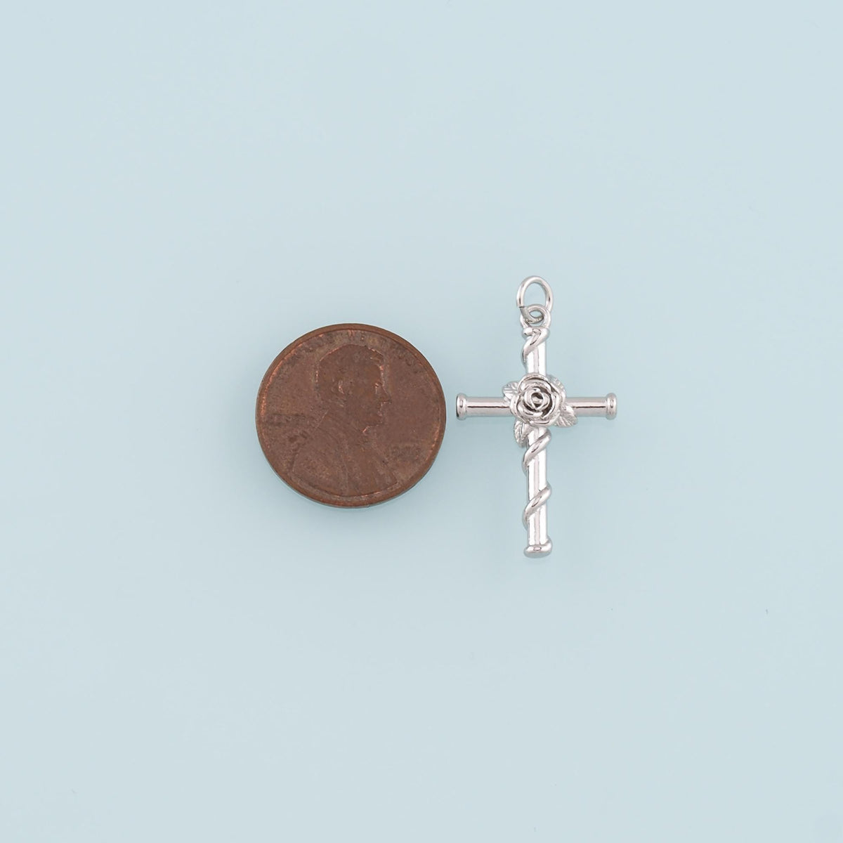18K Gold Filled Rose Cross Pendant,Dainty Flower Charm Bracelet Necklace for DIY Jewelry Making Supply