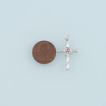 18K Gold Filled Rose Cross Pendant,Dainty Flower Charm Bracelet Necklace for DIY Jewelry Making Supply