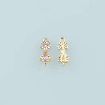 18K Gold Filled Flower CZ Charm Pendant for Jewelry Making