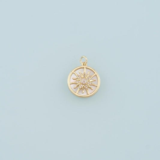 Gold Sun Charms,18K Gold Filled Shell Sun Pendant,CZ Micro Pave Celestial Charm Bracelet Necklace for DIY Jewelry Making Supp
