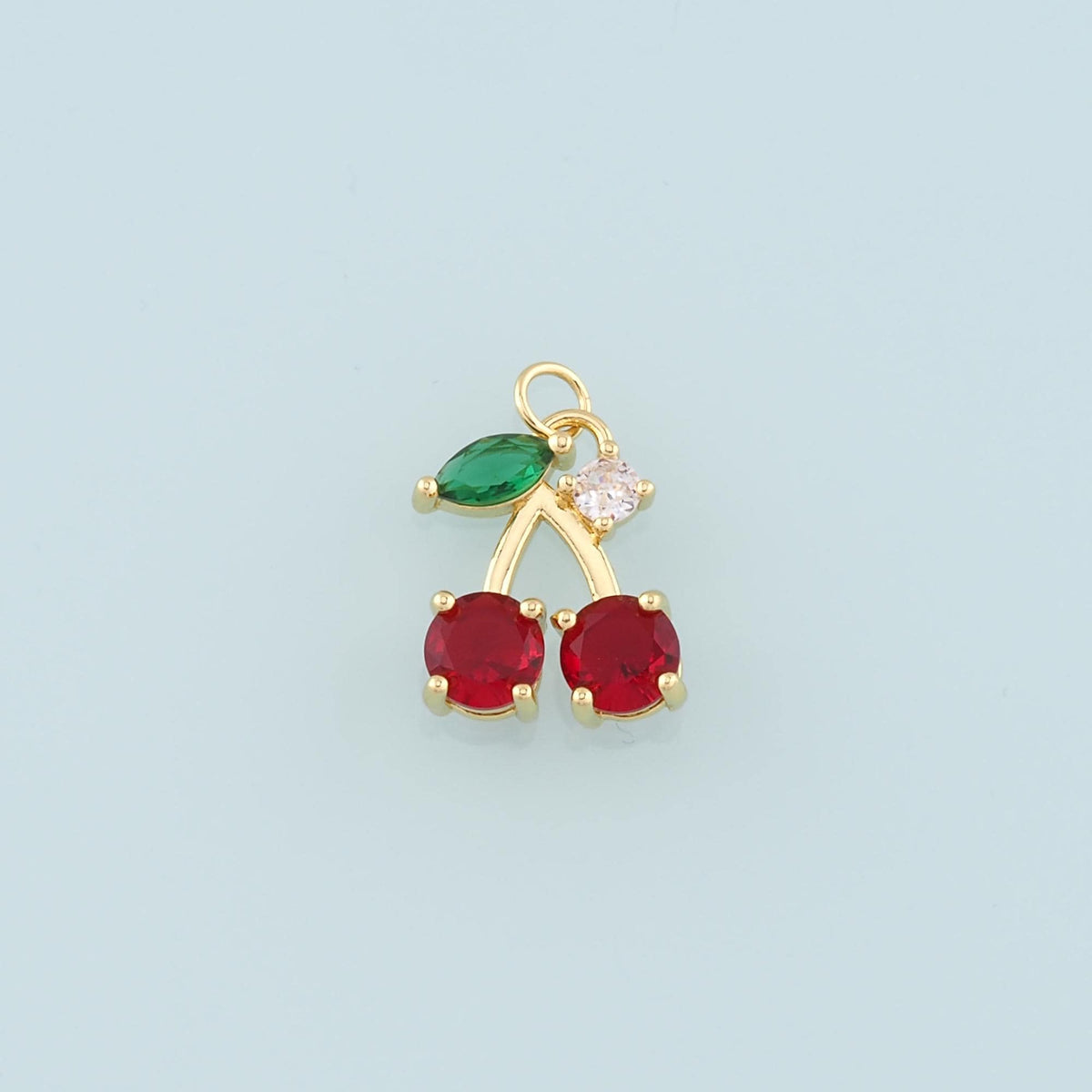 Gold Cherry Charms,18K Gold Filled Crystal Cherry Pendant,CZ Micro Pave Fruit Charm Bracelet Necklace for DIY Jewelry Making 