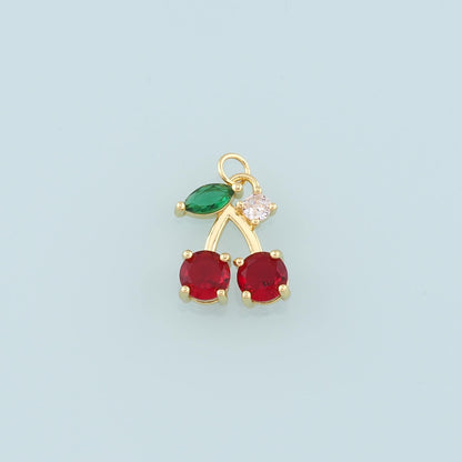 Gold Cherry Charms,18K Gold Filled Crystal Cherry Pendant,CZ Micro Pave Fruit Charm Bracelet Necklace for DIY Jewelry Making 