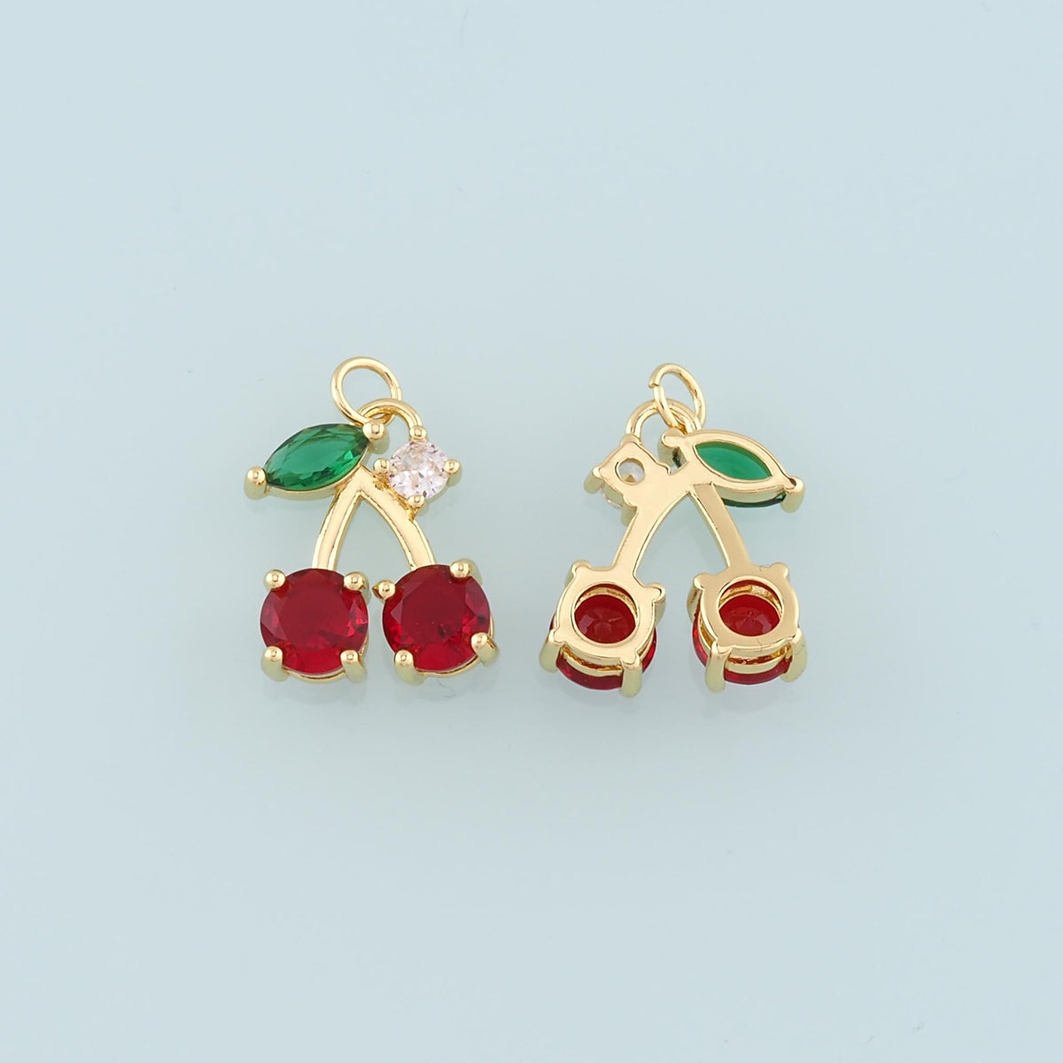 Gold Cherry Charms,18K Gold Filled Crystal Cherry Pendant,CZ Micro Pave Fruit Charm Bracelet Necklace for DIY Jewelry Making 