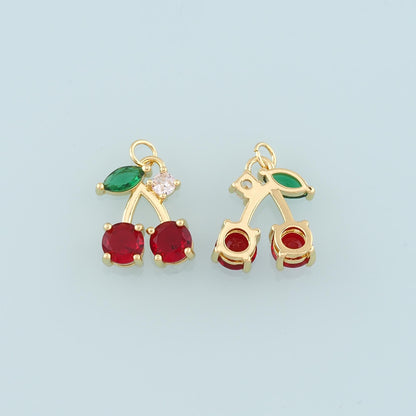 Gold Cherry Charms,18K Gold Filled Crystal Cherry Pendant,CZ Micro Pave Fruit Charm Bracelet Necklace for DIY Jewelry Making 