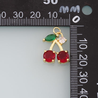 Gold Cherry Charms,18K Gold Filled Crystal Cherry Pendant,Fruit Charm Bracelet Necklace for DIY Jewelry Making Supply