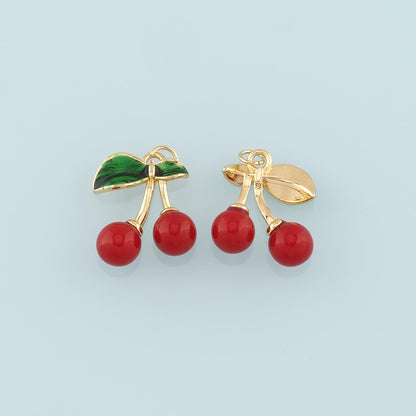 Gold Cherry Charms,18K Gold Filled Enamel Cherry Pendant,Fruit Charm Bracelet Necklace for DIY Jewelry Making Supply