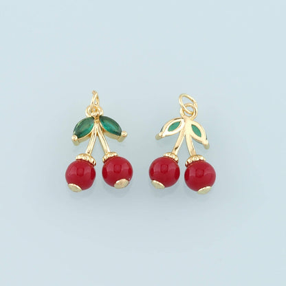 Gold Cherry Charms,18K Gold Filled Enamel Cherry Pendant,Fruit Charm Bracelet Necklace for DIY Jewelry Making Supply
