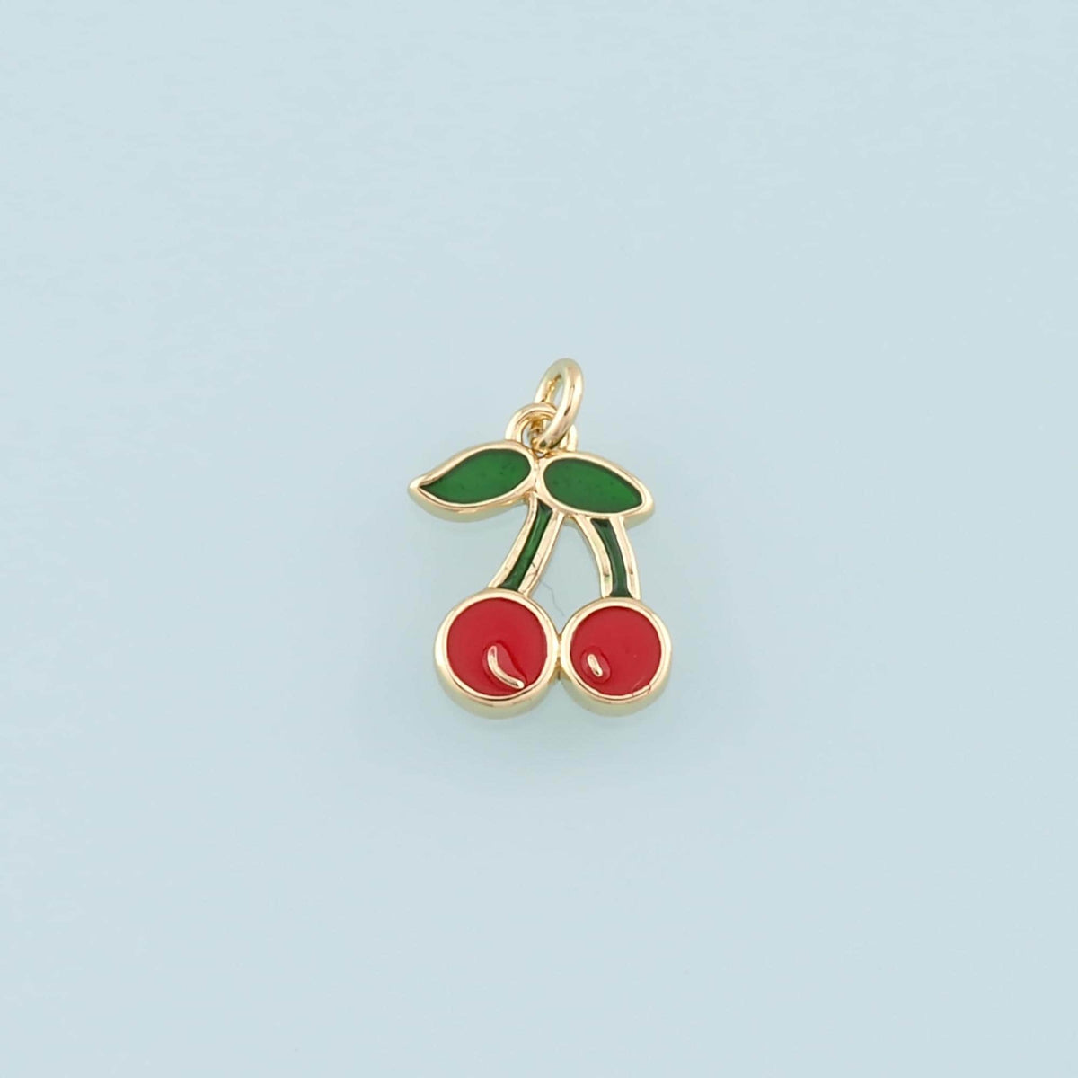 18K Gold Filled Cherry Enamel Charm Pendant for Jewelry Making